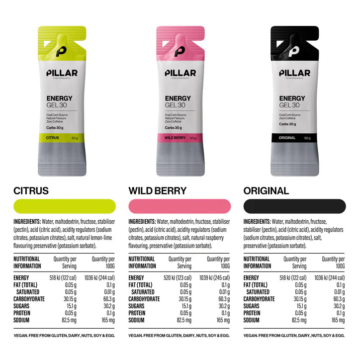 Pillar Energy Gel 30 - Variety Pack