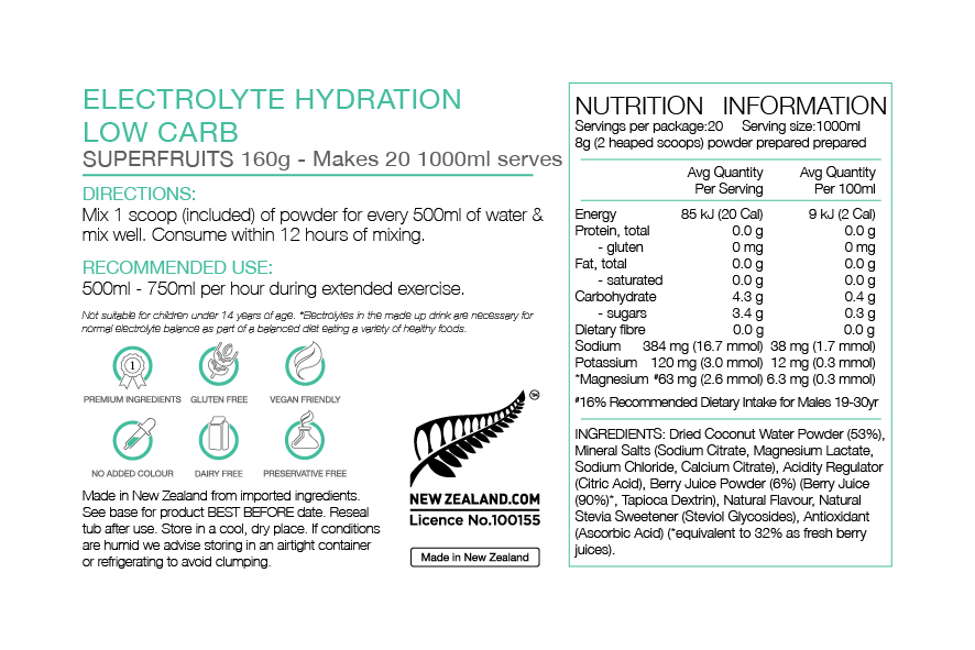 PURE Electrolyte Hydration Low Carb - 4 Flavours