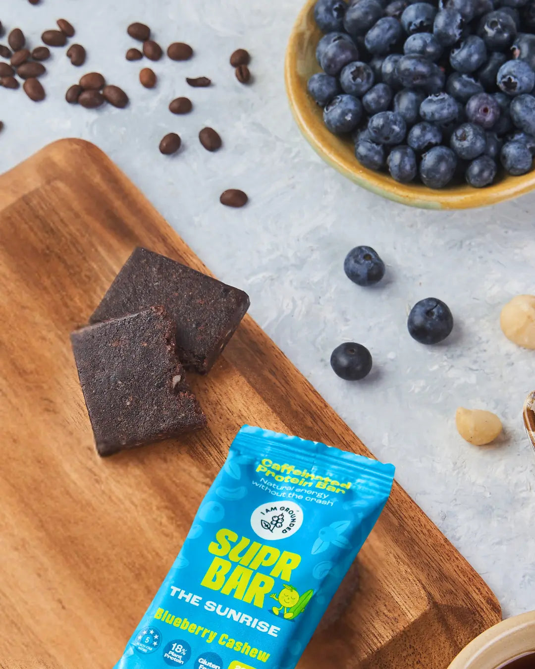 I am Grounded - The Sunrise, Blueberry & Cashew, Caffeinated Protein Bar